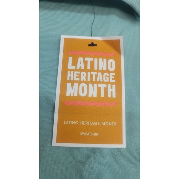 Latino Heritage Month Adult Gender Inclusive Hola Sweatshirt Mint Blue Size XS - Picture 7 of 8